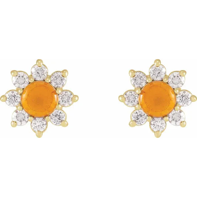 14k yellow gold diamond daisy studs with turquoise — front view
