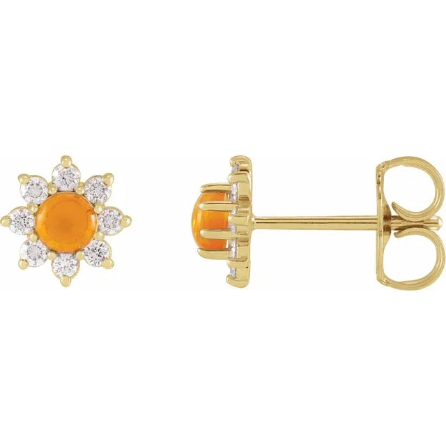 14k yellow gold daisy stud earrings with diamond and citrine — front view