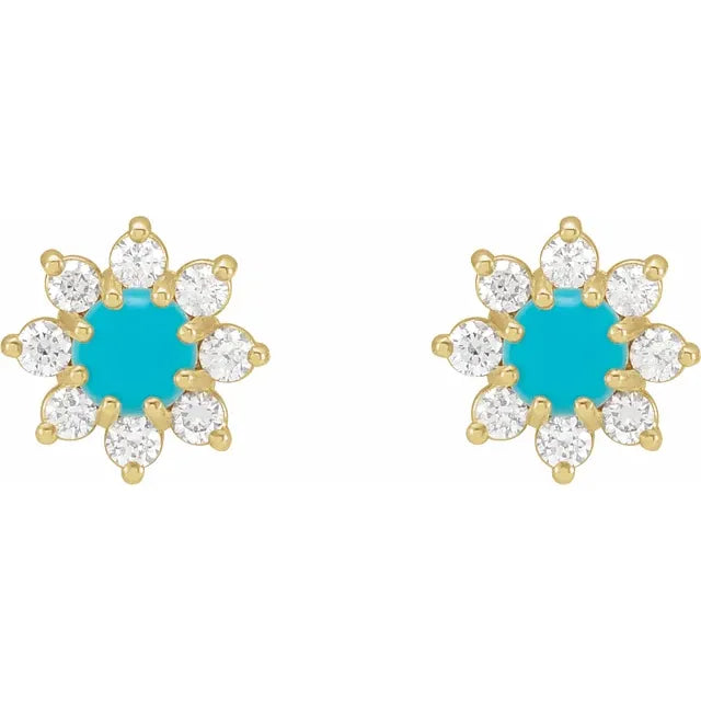 14k yellow gold daisy stud earrings — lifestyle styled