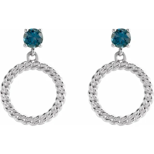 Curb chain drop earrings with blue topaz — lifestyle styled