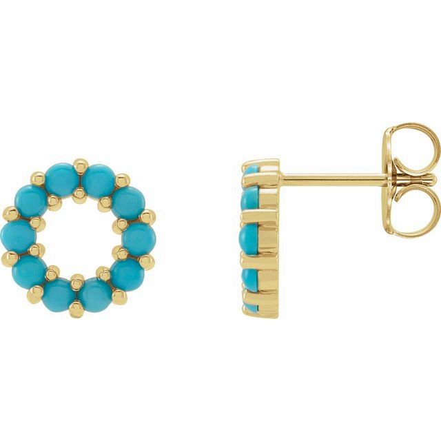 14k yellow gold turquoise open circle stud earrings — front view