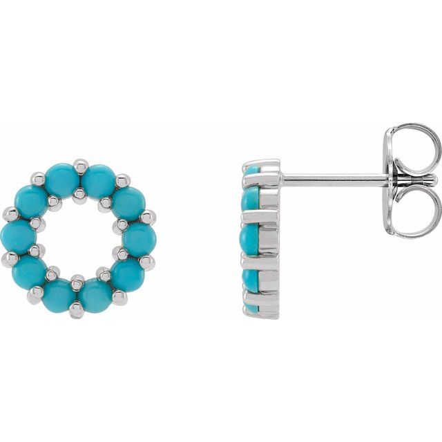 Sterling silver turquoise open circle stud earrings — front view