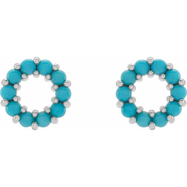14k yellow gold turquoise open circle studs — worn on ear