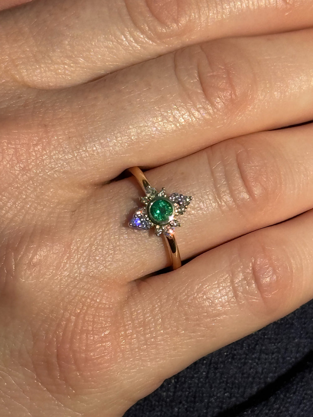 14k yellow gold emerald shimmer ring — lifestyle worn