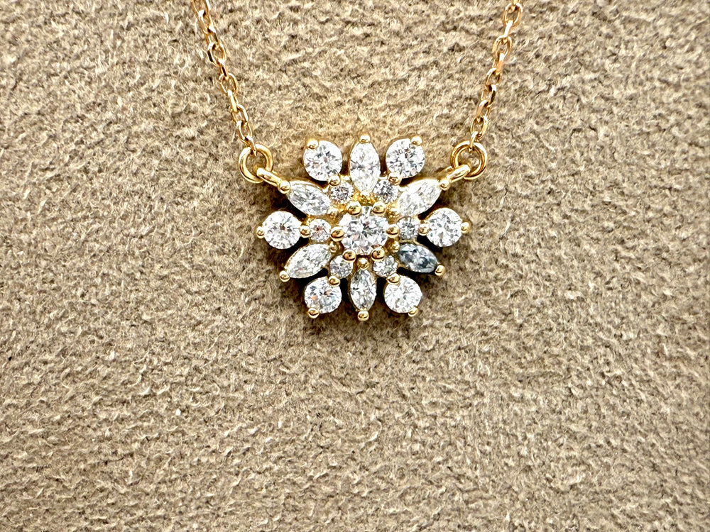 14k yellow gold snowflake diamond necklace — worn