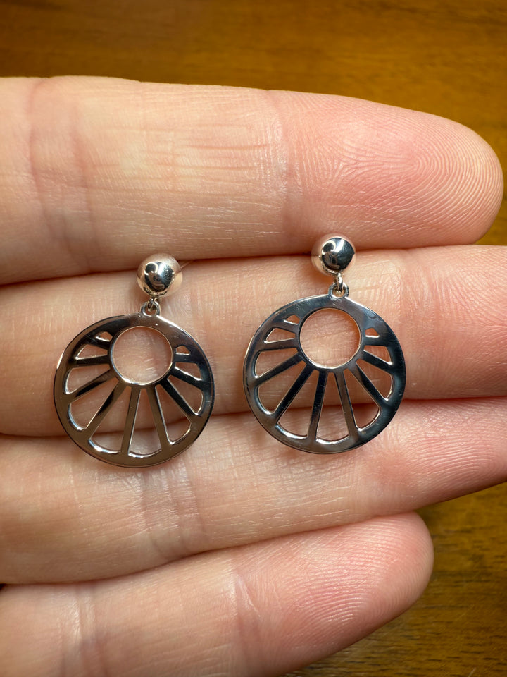 Sterling silver sunrise stud earrings — front view