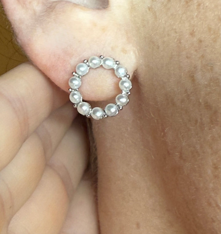 Open Circle Pearl Studs