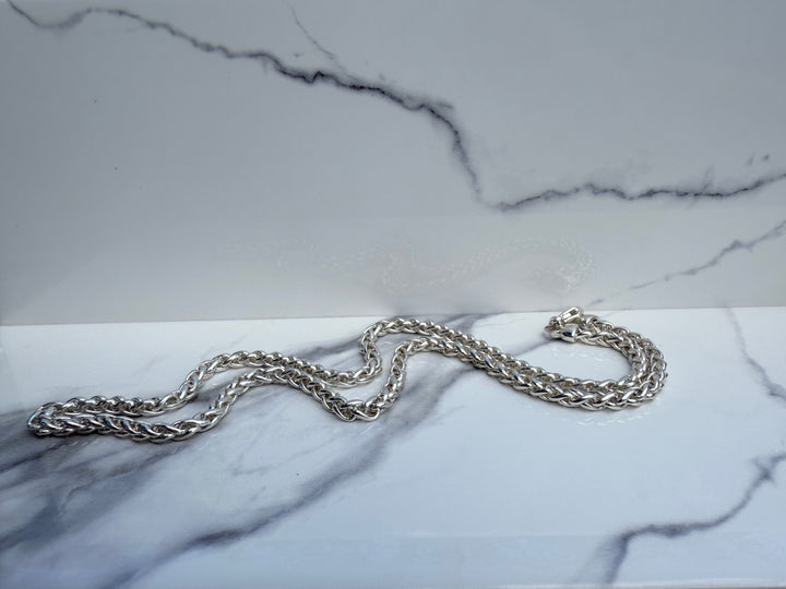Sterling silver 4mm wheat chain — length view