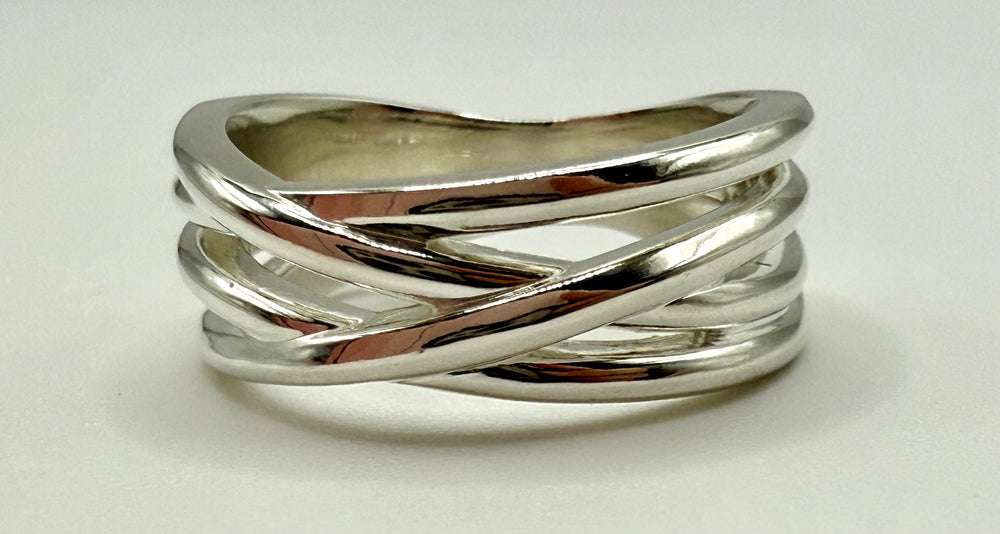 Sterling silver nest stacking ring — worn on hand