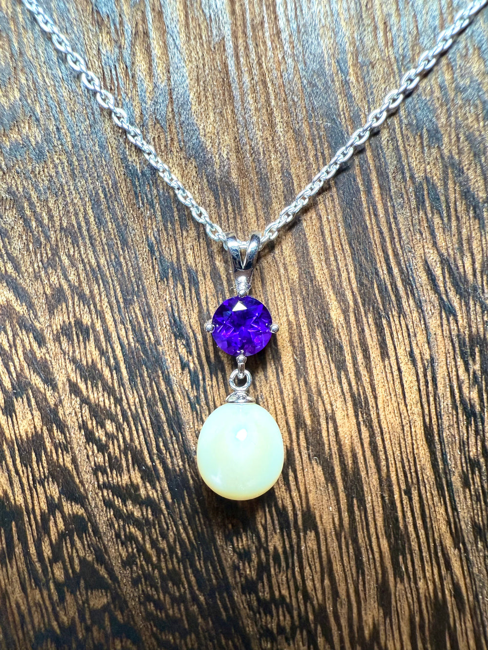 Sterling silver teardrop pearl pendant necklace — worn