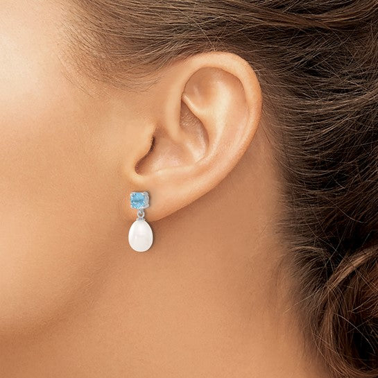 Sterling silver pearl droplet earrings — side view