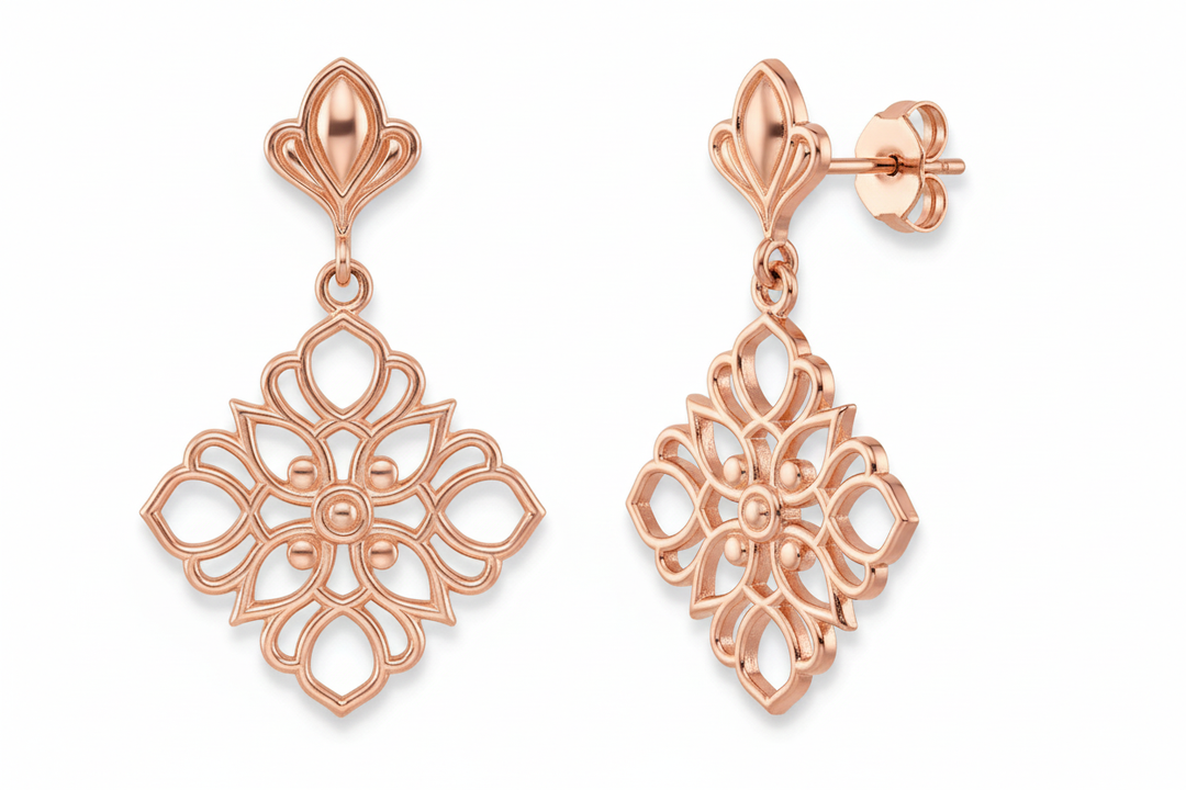 Sterling silver le clover openwork drop earrings — front view