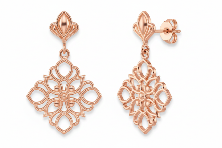 Sterling silver le clover openwork drop earrings — front view