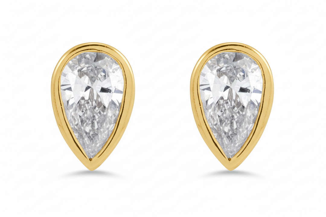 14k yellow gold pear-shaped lab grown diamond stud earrings — lifestyle