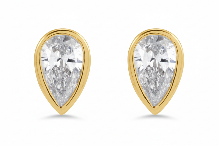 14k yellow gold pear-shaped lab grown diamond stud earrings — lifestyle