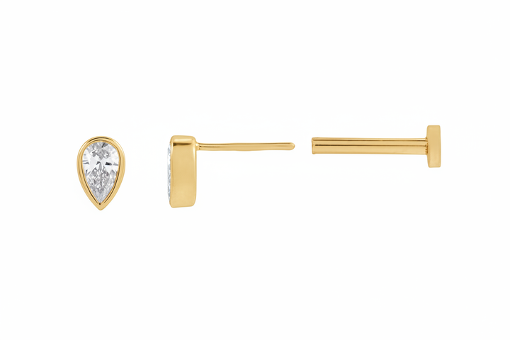 14k yellow gold pear-shaped lab grown diamond stud earrings — styled view