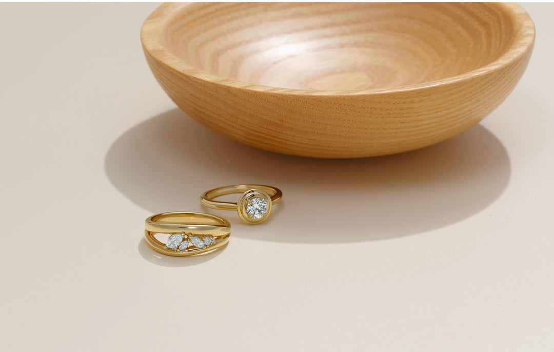 14k yellow gold intentionality ring with lab grown diamond — lifestyle