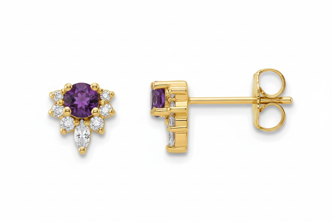 14k yellow gold vampy stud earrings — lifestyle styled
