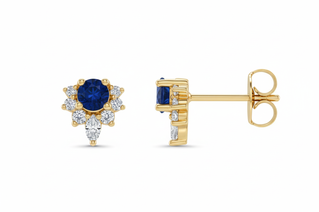 14k yellow gold vampy studs with citrine — front view