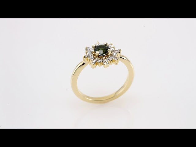 14k yellow gold sputnik ring with green tourmaline — detail view