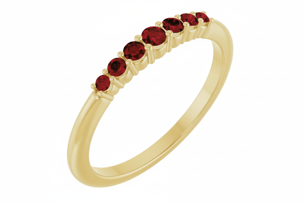 14k yellow gold garnet stacking ring — lifestyle worn