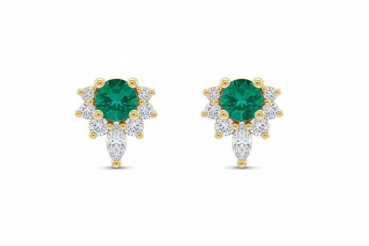14k yellow gold vampy stud earrings with pink tourmaline and diamond — front view