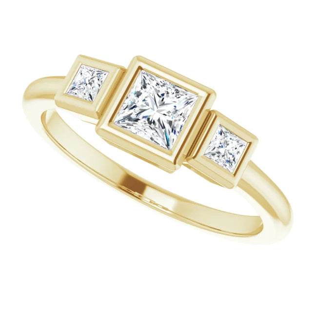 18k yellow gold triple princess cut lab diamond ring — left view