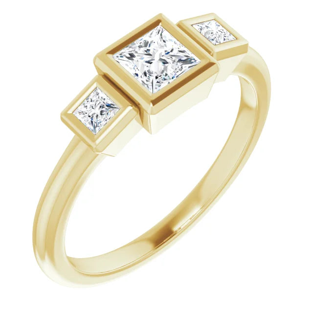 18k yellow gold triple princess cut lab diamond ring — right view