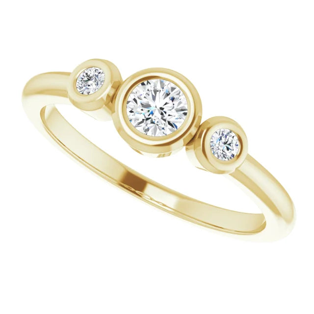 18k yellow gold triple round brilliant cut lab diamond ring — left view