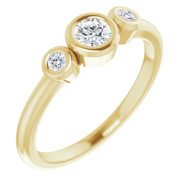 18k yellow gold triple round brilliant cut lab diamond ring — right view