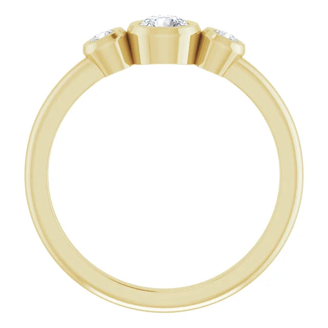 18k yellow gold triple round brilliant cut lab diamond ring — through view