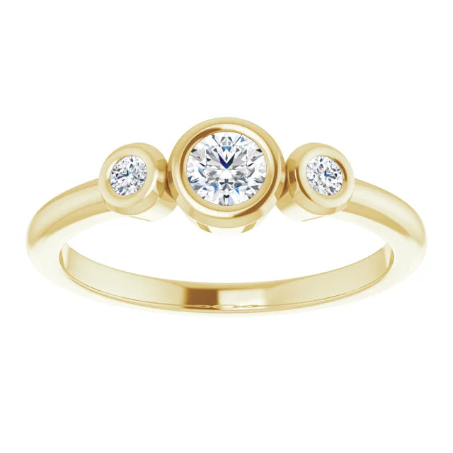 18k yellow gold triple round brilliant cut lab diamond ring — top view