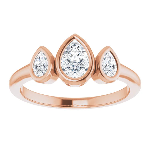 18k rose gold triple pear cut lab diamond ring — top view
