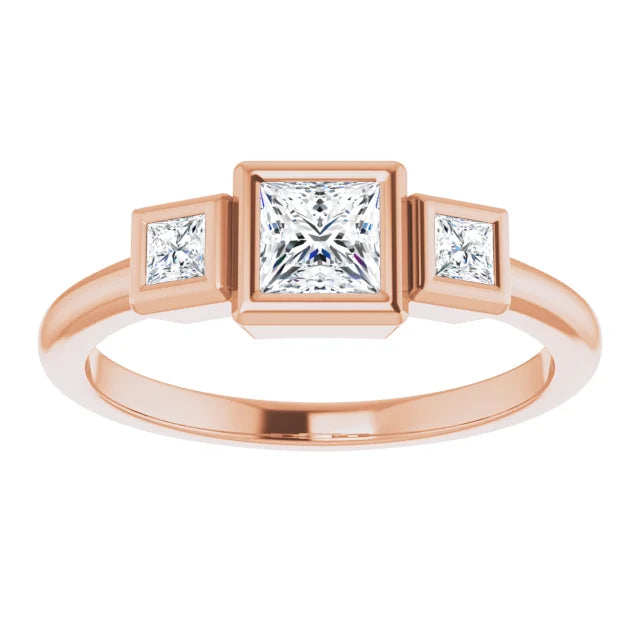 18k white gold triple princess cut lab diamond ring — top view