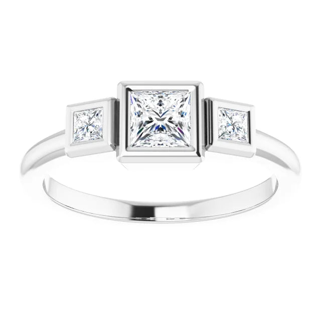 18k yellow gold triple princess cut lab diamond ring — alternate view