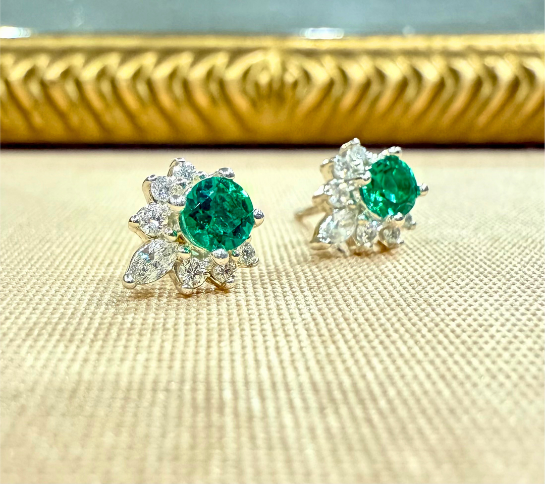 14k yellow gold diamond and gemstone vampy studs — worn on ear