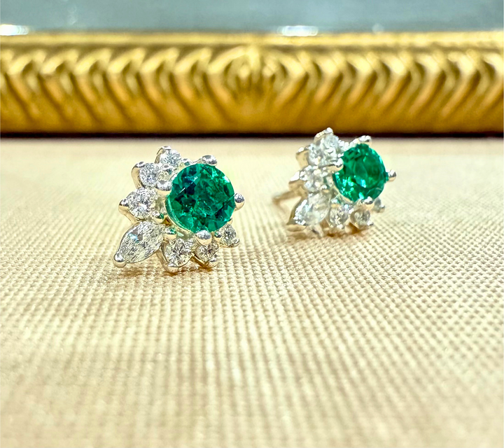 14k yellow gold diamond and gemstone vampy studs — worn on ear