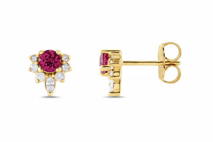 Yellow Gold and Pink Tourmaline Vampy Studs